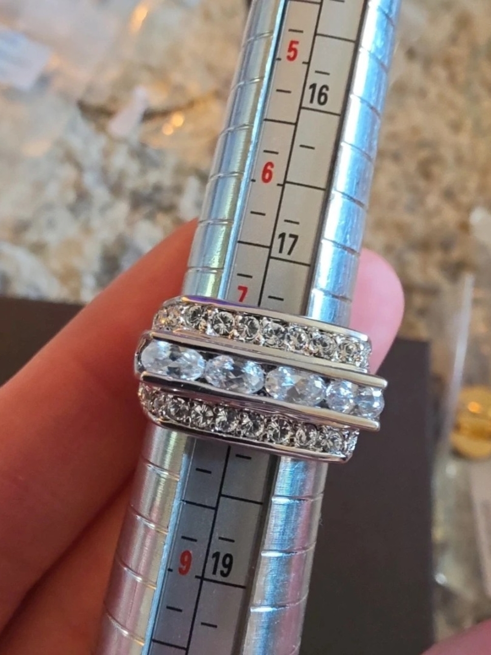 Camille Velche Crystal Row Silver Tone Wide Band Ring - White
